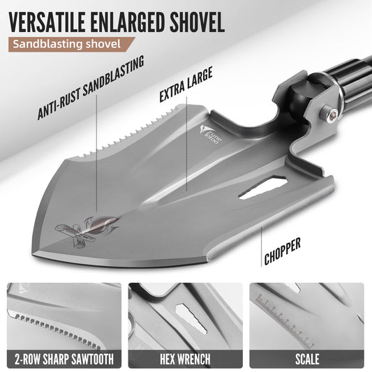 Zune Lotoo Tactical Shovel Survival Multitool, Military Portable Folding Camping Shovel