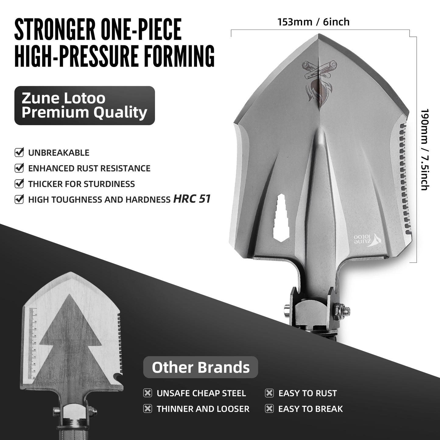 Zune Lotoo Tactical Shovel Survival Multitool, Military Portable Folding Camping Shovel