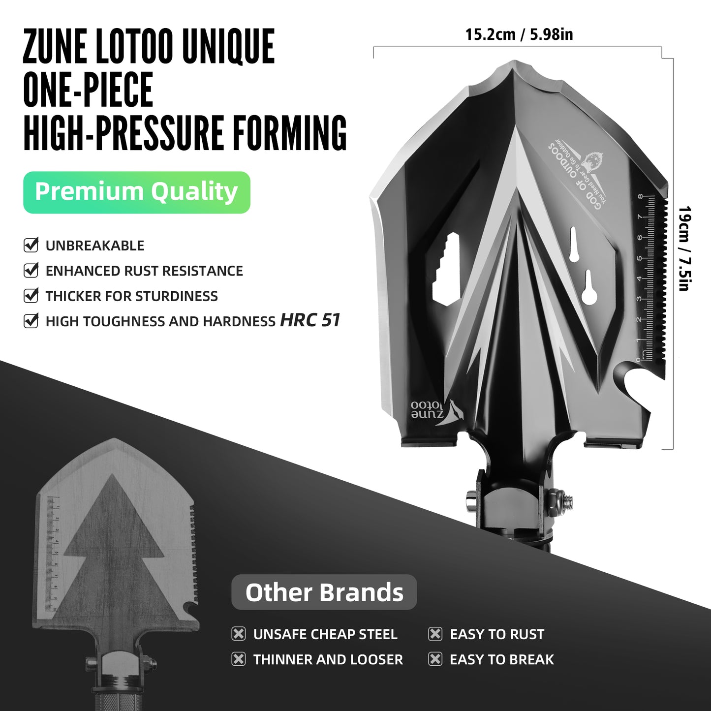 Zune Lotoo Tactical Shovel Survival Tool, 18 in 1 Small Camping Shovel