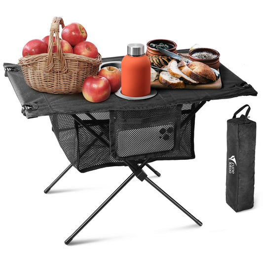 ZUNE LOTOO Portable Camping Table Folding, Small Beach Table Foldable with Drink Holder & Mesh Storage & Carry Bag Compact Camp Tent Side Table for Picnic Tailgate Travel Outdoor Fishing Backpacking