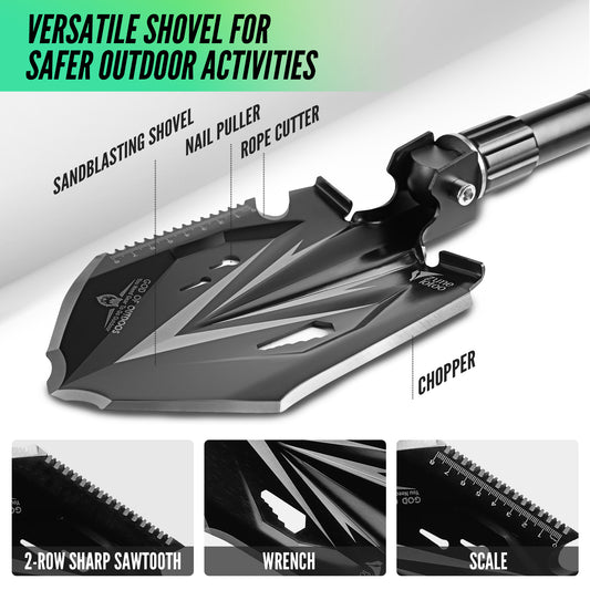 Zune Lotoo Tactical Shovel Survival Tool, 18 in 1 Small Camping Shovel
