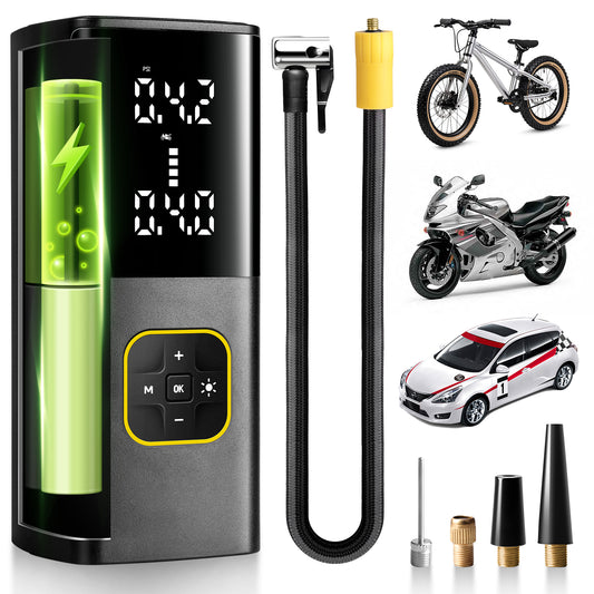 Zune Lotoo Rechargeable Tire Inflator Portable Air Compressor for Car Tires, 150PSI Battery Powered Cordless Air Pump with Digital Pressure Gauge & Auto Shutoff for Bike Motorcycle E-Bike Ball