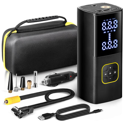 Zune Lotoo 充电式轮胎充气泵 便携式车载空气压缩机，150PSI 电池供电 无绳打气筒 带数字压力计和自动关闭功能，适用于自行车 摩托车 电动车 球类