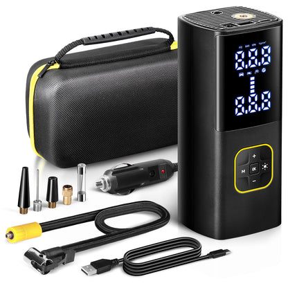 Zune Lotoo 充电式轮胎充气泵 便携式车载空气压缩机，150PSI 电池供电 无绳打气筒 带数字压力计和自动关闭功能，适用于自行车 摩托车 电动车 球类