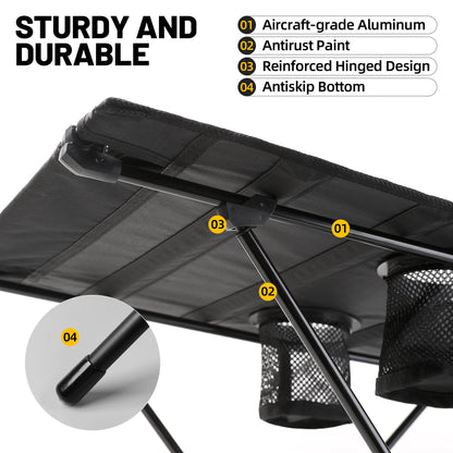Zune Lotoo Portable Folding Camping Table with Drink Holder & Mesh Storage