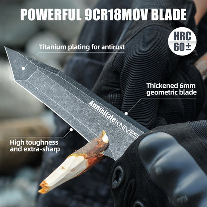 ZUNE LOTOO Tactical Survival Knife with Kydex Sheath, D2 Steel Fixed Blade Knives & G10 Handle, Full Tang Knife for Men Camping Hiking Hunting Bushcraft Black