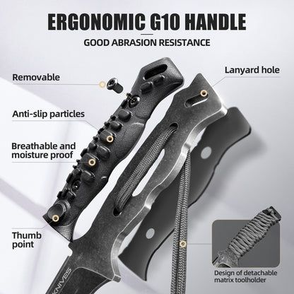 ZUNE LOTOO Tactical Survival Knife with Kydex Sheath, D2 Steel Fixed Blade Knives & G10 Handle, Full Tang Knife for Men Camping Hiking Hunting Bushcraft Black