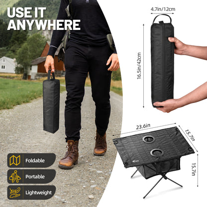 Zune Lotoo Portable Folding Camping Table with Drink Holder & Mesh Storage
