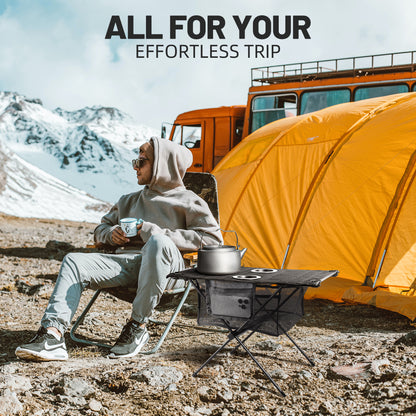 Zune Lotoo Portable Folding Camping Table with Drink Holder & Mesh Storage