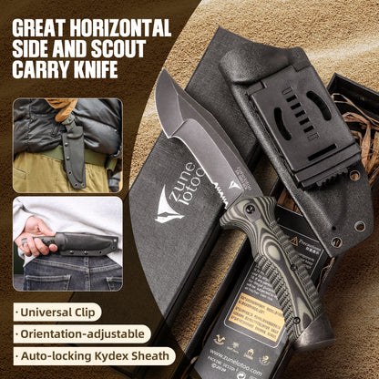 ZUNE LOTOO Full Tang Fixed Blade Tactical Knife for Men