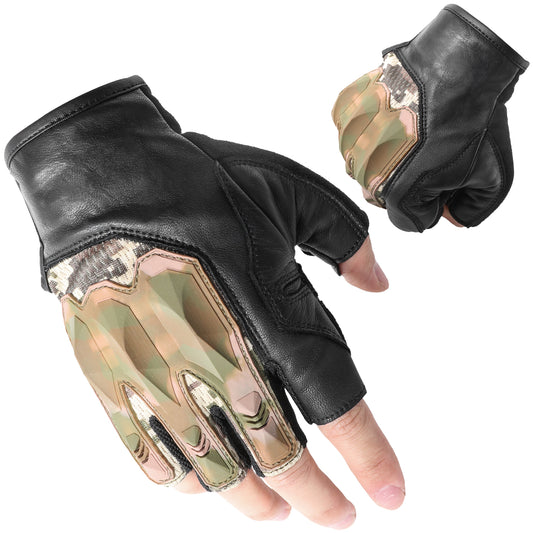 Zune Lotoo Leather Tactical Gloves for Men, Full Finger & Fingerless Motorcycle Gloves with Touchscreen Fingers, Eva Palm Padded Impact Protection